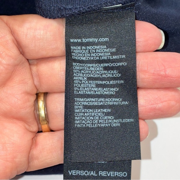 Tommy Hilfiger NWT Women’s 3/4 Sleeve Navy Dress Faux Wrap Leather Buckle Large - Picture 9 of 10